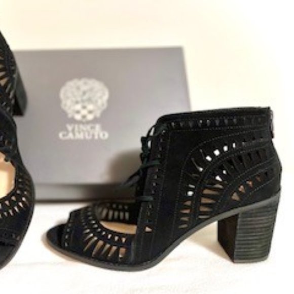 12M Vince Camuto Suede peep toe black shoe bootie - Picture 4 of 13